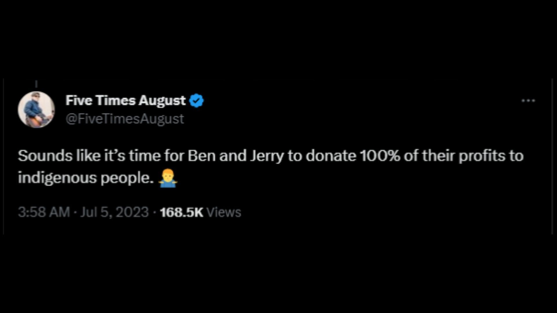 Screenshot of a Twitter user remarking on the ice cream company's controversial Fourth of July post. (Photo via @benandjerrys/Twitter)